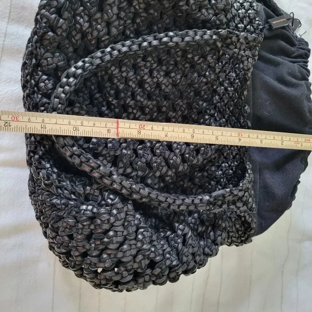 NWT $297 Martina Caponi Braided 2Way Hand Bag/Leather W Linen Black NEW … - Picture 9 of 13